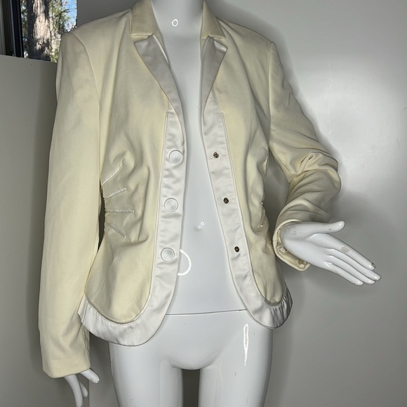 Hugo Boss US Sz 10 Cream Velvet with Satin Trim Snap Front Blazer - Picture 2 of 12